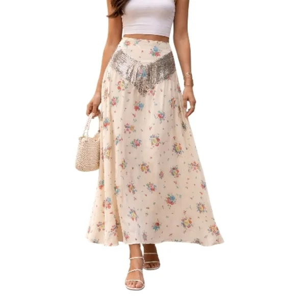 Rabanne Chainmail Sequin-Embellished Maxi Floral Metallic Skirt Multi Color NWT - Picture 6 of 15